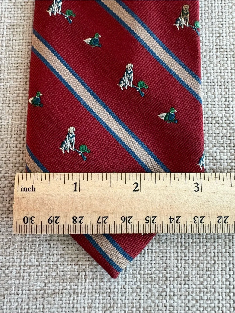 Kenneth Gordon Hunting Dog Duck Tie Burgundy Silk Blend England USA